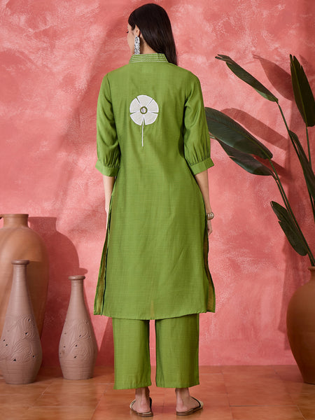 Floral Embroidered Straight Kurta With Palazzo Kurta Set