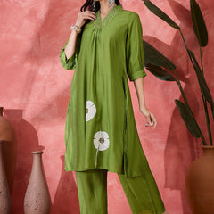 Floral Embroidered Straight Kurta With Palazzo Kurta Set