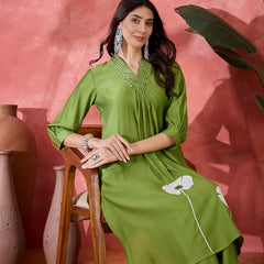 Floral Embroidered Straight Kurta With Palazzo Kurta Set