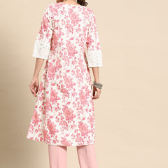 Floral Printed Cotton Slub Kurta