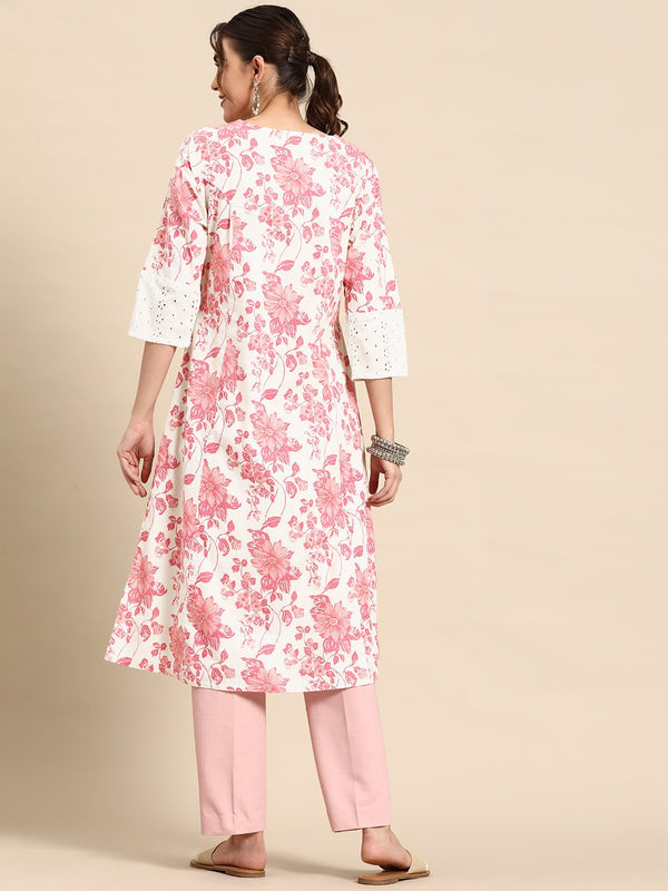 Floral Printed Cotton Slub Kurta