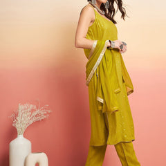 Printed Shoulder Strap Gotta Patti Kurta With Trousers & Dupatta