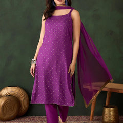 Printed Shoulder Strap Gotta Patti Kurta With Trousers & Dupatta