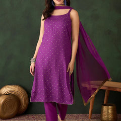 Embroidered Shoulder Straps Straight Kurta With Trousers & Dupatta