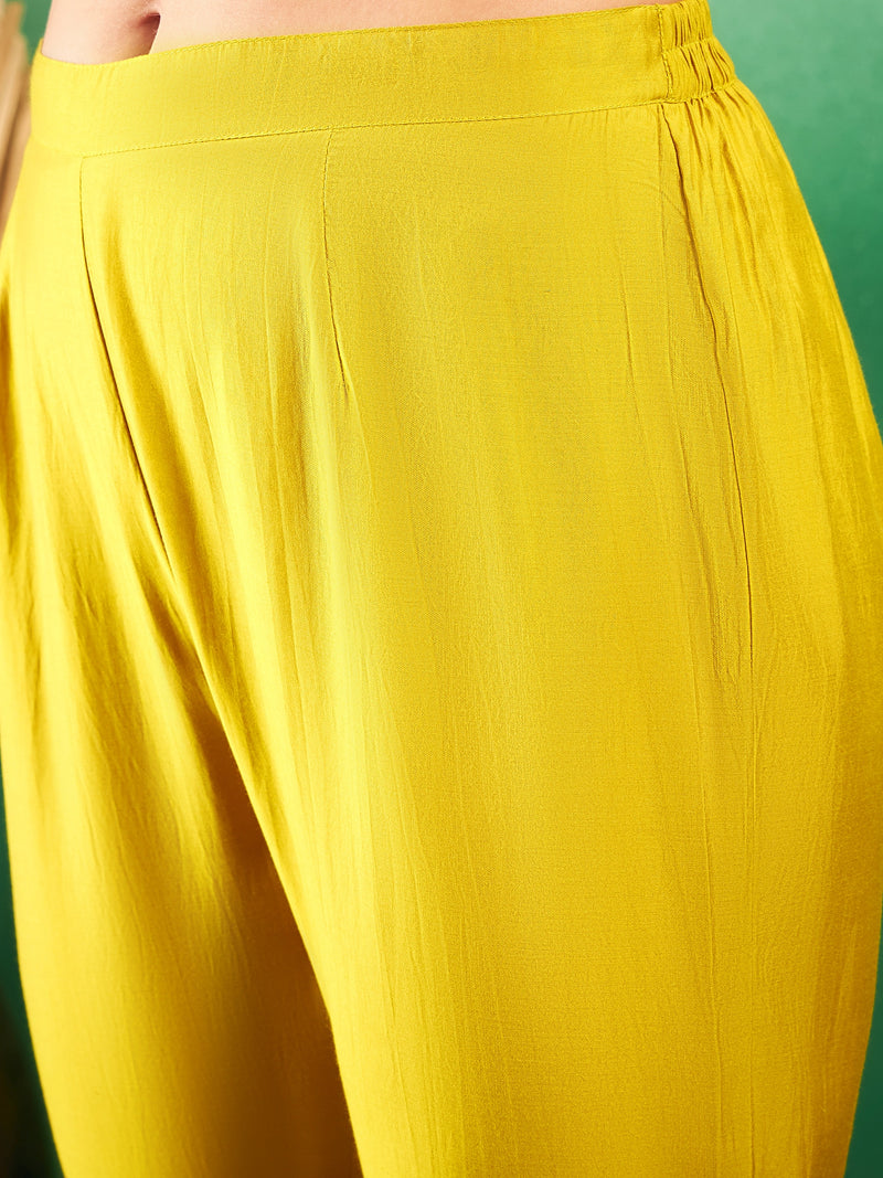 Floral Embroidered Sequinned Pure Silk V-Neck Kurta With Trousers & Dupatta