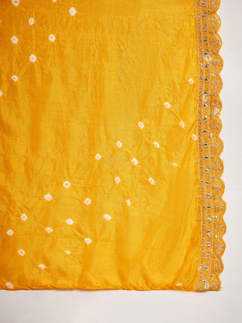 Floral Embroidered Sequinned Pure Silk V-Neck Kurta With Trousers & Dupatta