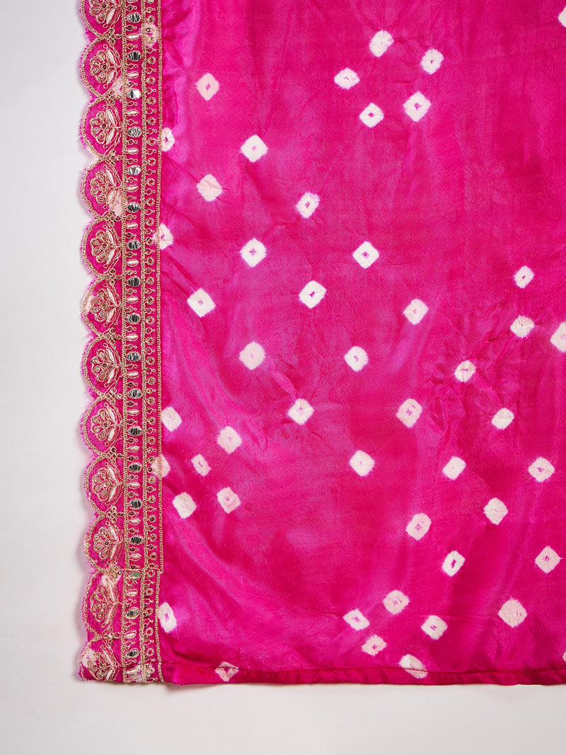 Floral Embroidered Sequinned Pure Silk V-Neck Kurta With Trousers & Dupatta