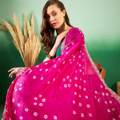 Floral Embroidered Sequinned Pure Silk V-Neck Kurta With Trousers & Dupatta