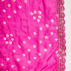 Floral Embroidered Sequinned Pure Silk V-Neck Kurta With Trousers & Dupatta