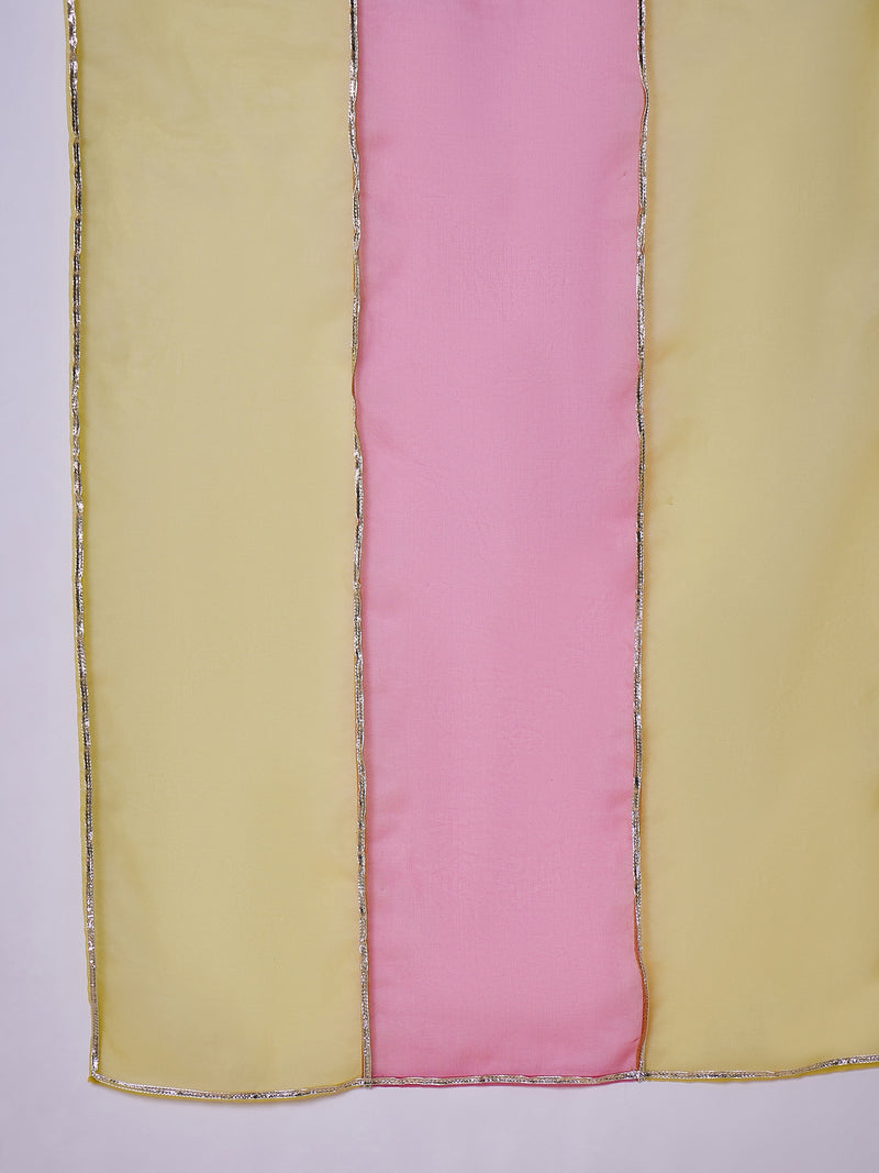 Mustard Floral Embroidered Straight Kurta With Palazzo & Dupatta Kurta Set