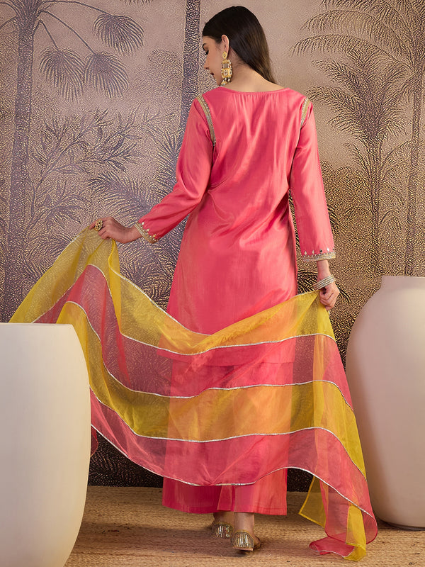 Floral Embroidered Straight Kurta With Palazzo & Dupatta Kurta Set