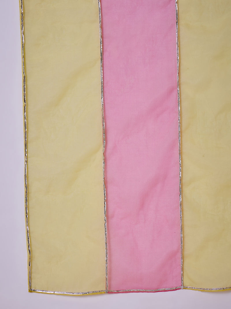 Pink Floral Embroidered Straight Kurta With Palazzo & Dupatta Kurta Set