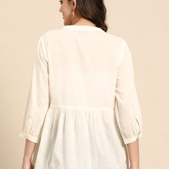 Off White Embroidered Pure Cotton Kurtis