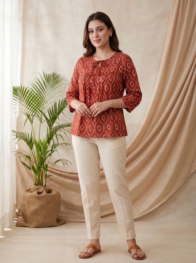 Pink Folka Dots Print Straight Kurtis