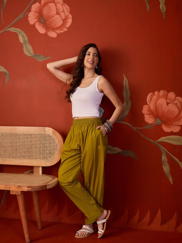 Women’s Solid Pleated Harem Cotton Trouser