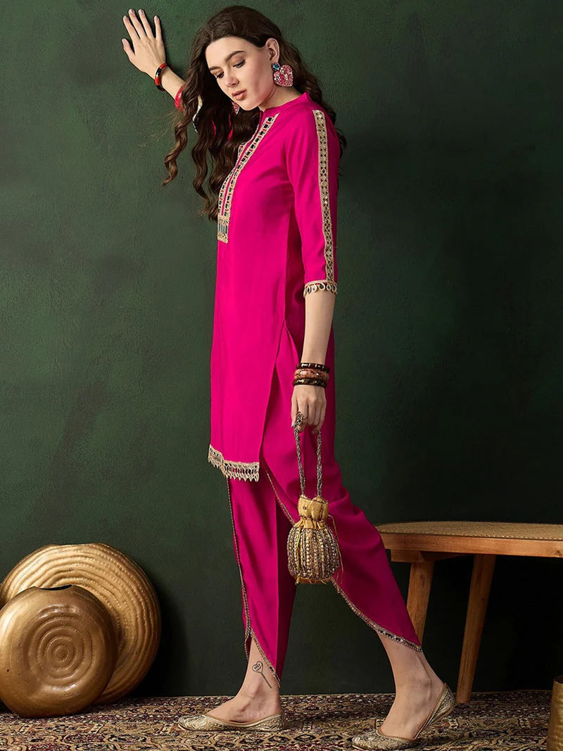 Embellished Mirror Work Tunic With Dhoti Pant Co-Ords