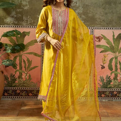 Floral Embroidered Straighte Kurta With Trouser & Dupatta  Kurta Set
