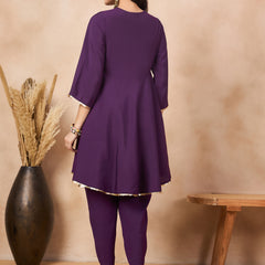 Ethnic Motifs Yoke Design & Sequinned  A-Line Kurta With Dhoti Pants Kurta Set