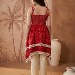 Firozi Floral Print Shoulder Straps A-Line Kurta With Palazzo Kurta Set