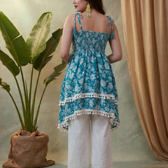 Firozi Floral Print Shoulder Straps A-Line Kurta With Palazzo Kurta Set