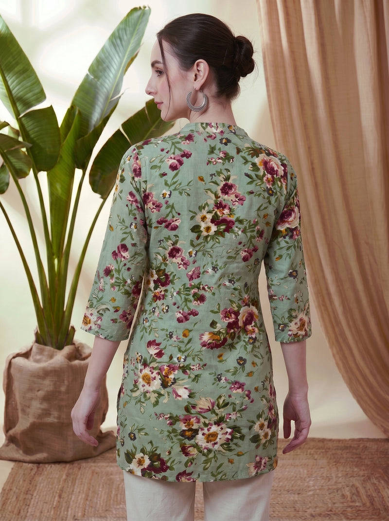Floral Printed Straight Short Kurti