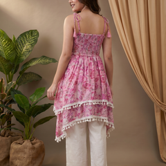 Firozi Floral Print Shoulder Straps A-Line Kurta With Palazzo Kurta Set