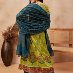 Green Floral Print Anarkali  Kurta with Palazzo & Dupatta Kurta Set
