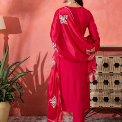 Red Embroidered Gotta Patti Kurta with Trousers & Dupatta Kurta Set
