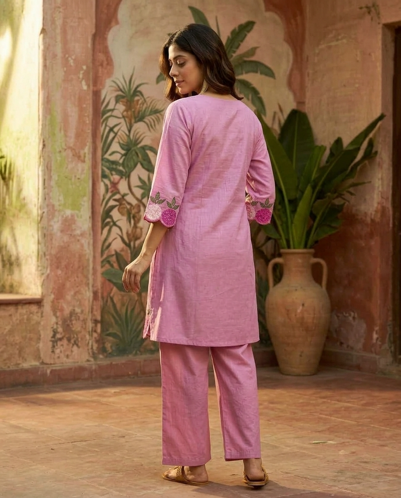 Floral Embroidered A-Line Kurta With Trouser Set