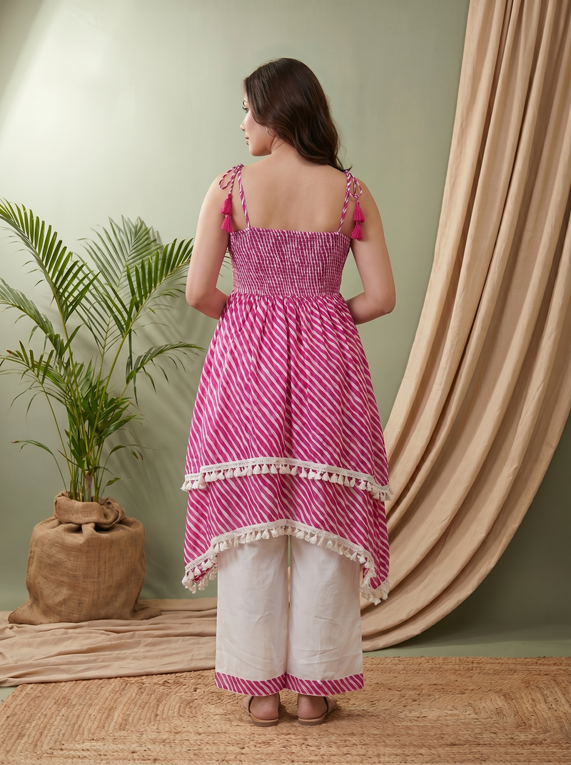 Firozi Floral Print Shoulder Straps A-Line Kurta With Palazzo Kurta Set