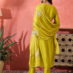 Green Embroidered Gotta Patti Kurta with Trousers & Dupatta Kurta Set