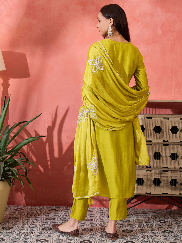 Green Embroidered Gotta Patti Kurta with Trousers & Dupatta Kurta Set