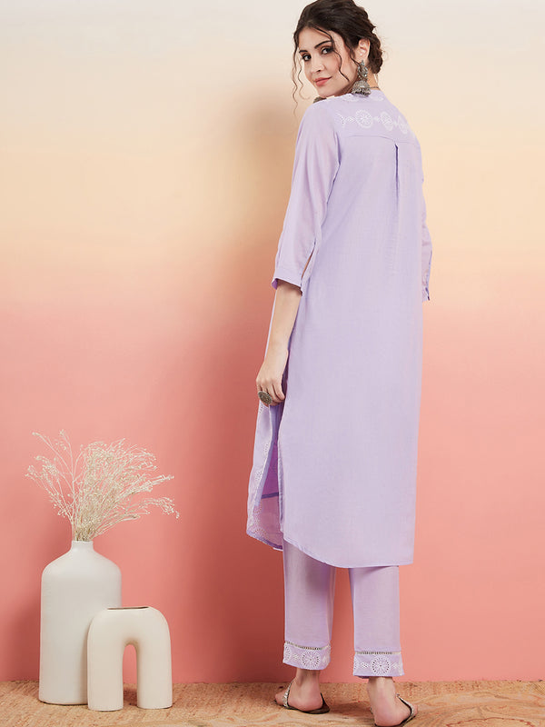 Ethnic Motifs Embroidered  Pure Cotton Tunic With Trouser Co-Ords