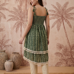 Firozi Floral Print Shoulder Straps A-Line Kurta With Palazzo Kurta Set