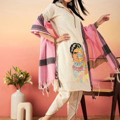 Off White Ethnic Motifs Self Design Thread Work Pure Cotton Kurta Set
