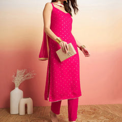 Printed Shoulder Strap Gotta Patti Kurta With Trousers & Dupatta