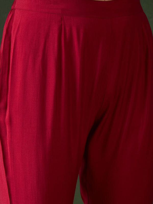 Floral Embroidered & Mirror Work Kaftan Kurta With Trousers