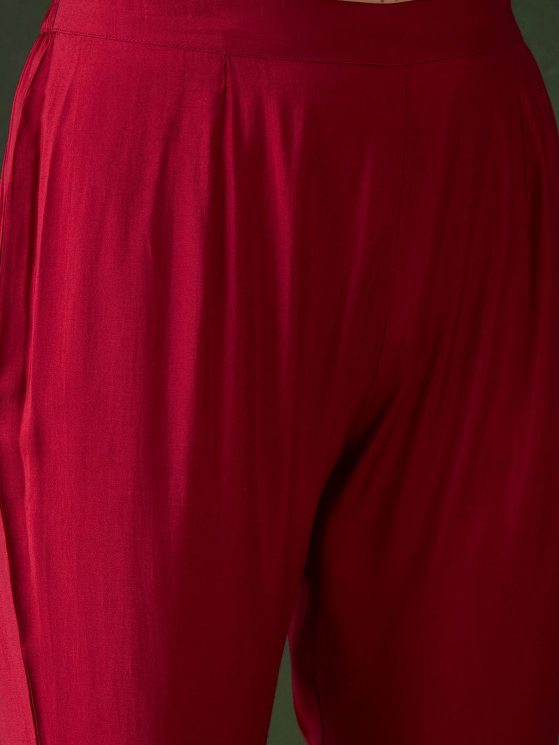 Floral Embroidered & Mirror Work Kaftan Kurta With Trousers