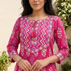 Ethnic Motifs Printed Pure Cotton Straight Kurta With Skirt