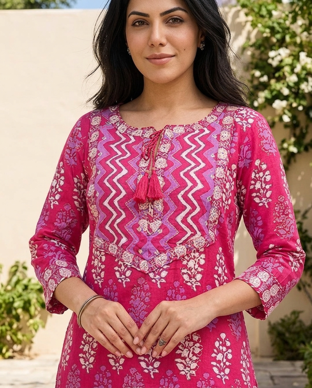 Ethnic Motifs Printed Pure Cotton Straight Kurta With Skirt