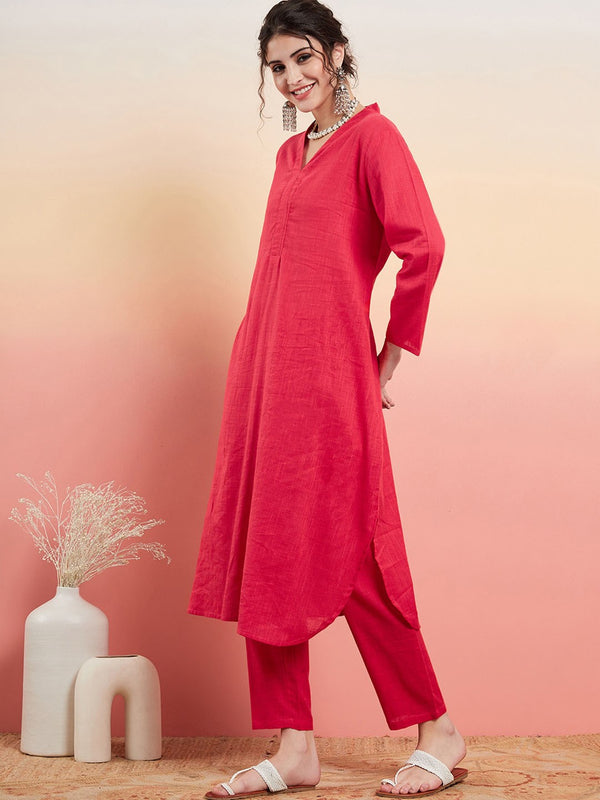 Pure Cotton V-Neck Pathani Kurta With Trousers