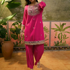 Floral Embroidered & Sequinned A-Line Kurta With Trouser & Dupatta Kurta Set