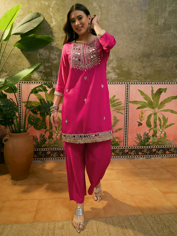 Floral Embroidered & Sequinned A-Line Kurta With Trouser & Dupatta Kurta Set
