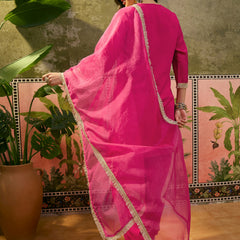 Floral Embroidered & Sequinned A-Line Kurta With Trouser & Dupatta Kurta Set