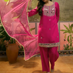 Floral Embroidered & Sequinned A-Line Kurta With Trouser & Dupatta Kurta Set