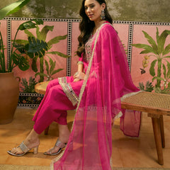 Floral Embroidered & Sequinned A-Line Kurta With Trouser & Dupatta Kurta Set
