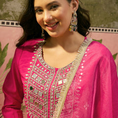 Floral Embroidered & Sequinned A-Line Kurta With Trouser & Dupatta Kurta Set