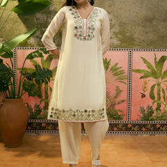 Floral Embroidered Straight Kurta & Trousers & Dupatta Kurta Set