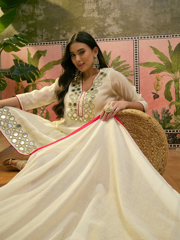 Floral Embroidered Straight Kurta & Trousers & Dupatta Kurta Set