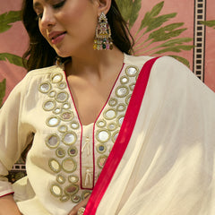 Black Floral Embroidered Straight Kurta & Trousers & Dupatta Kurta Set